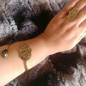 Handmade in Egypt Hamsa &black stone bangle & ring